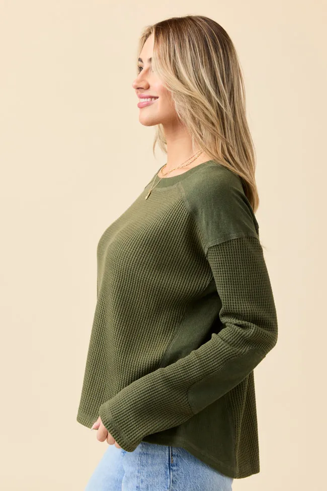 Dylan Waffle Knit Olive Green Pullover Emily Fauver X Pink Lily sold by Pink Lily product image thumbnail 5
