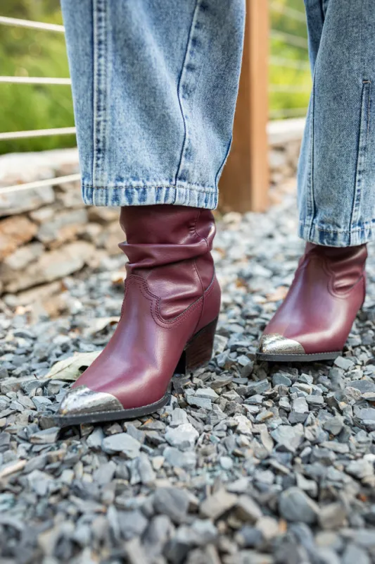 Heather Claret Slouch Boots Emily Fauver X Pink Lily sold by Pink Lily