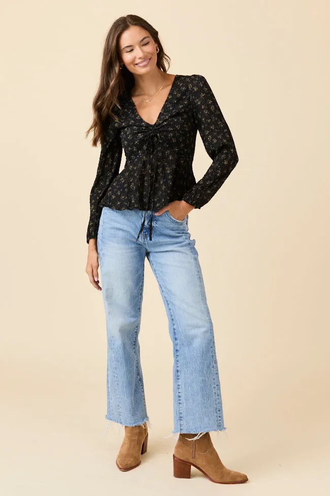 Ella Black Floral Ruched V-neck Blouse Emily Fauver X Pink Lily sold by Pink Lily product image thumbnail 4
