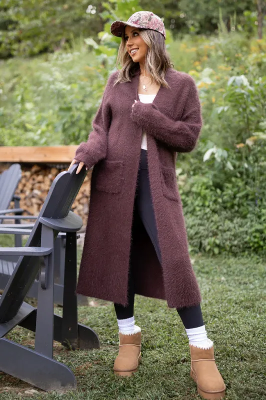 Laken Solid Chocolate Sweater Coat Emily Fauver X Pink Lily sold by Pink Lily