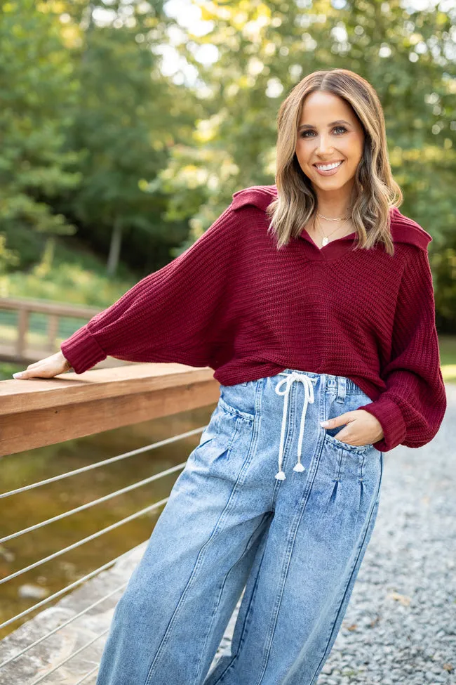 Grace Claret Notch Neck Pullover Sweater Emily Fauver X Pink Lily sold by Pink Lily