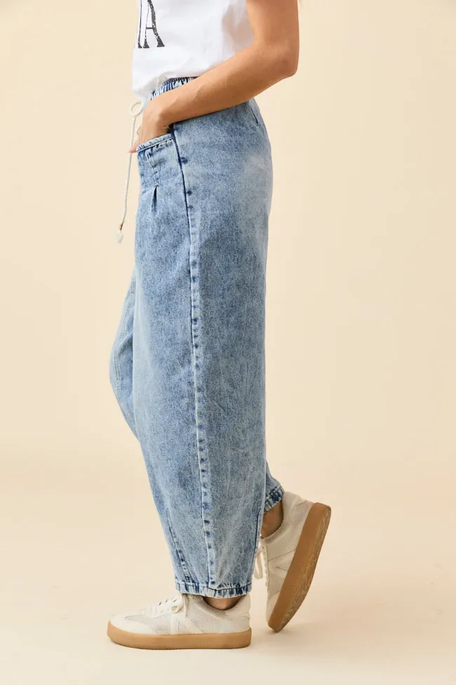 Ashlie Denim Drawstring Waist Barrel Leg Jean Emily Fauver X Pink Lily sold by Pink Lily product image thumbnail 4