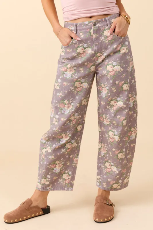 Courtney Floral Print Barrel Leg Jeans sold by Pink Lily