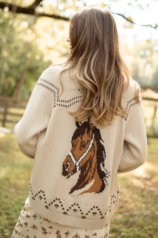 Darby Ivory Western Horse Cardigan sold by Pink Lily