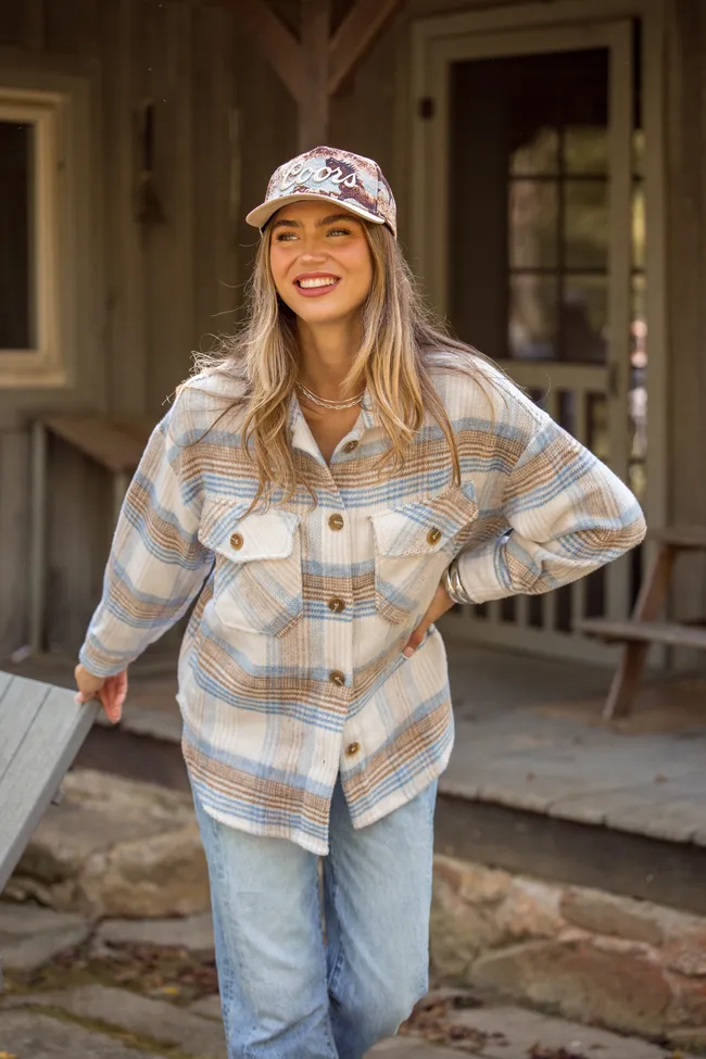 Shayla Taupe and Blue Flannel Shacket sold by Pink Lily product image thumbnail 2