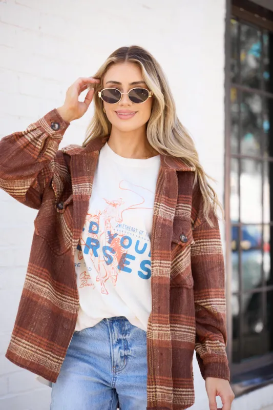 Shayla Brown and Taupe Flannel Shacket SALE sold by Pink Lily