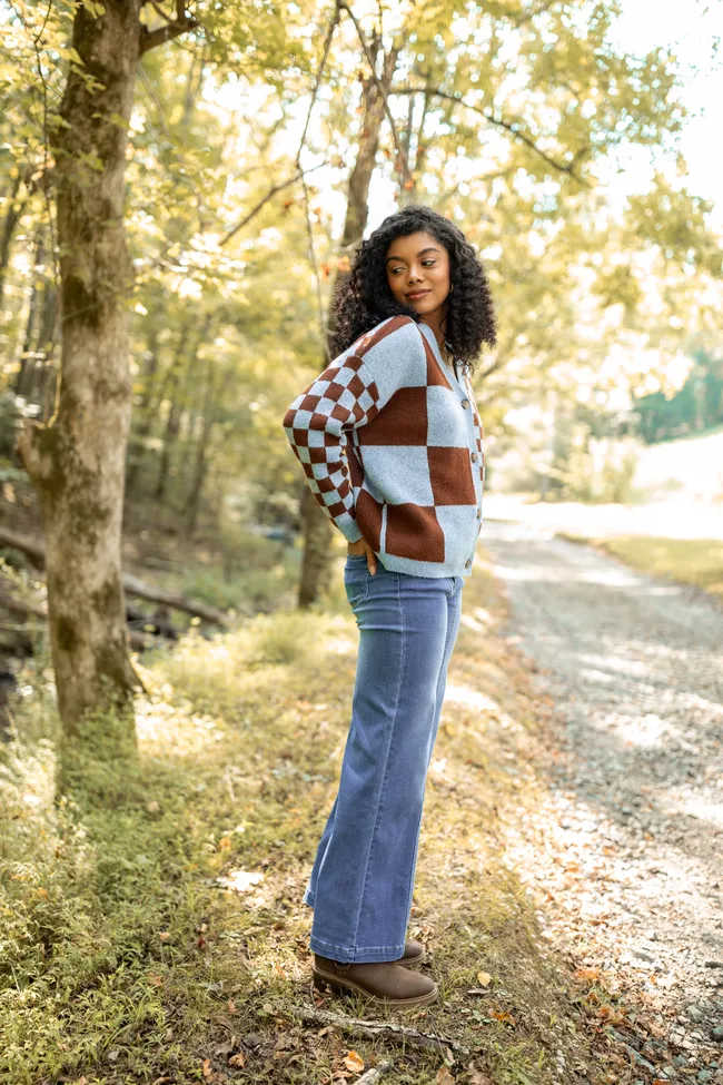 Alyssia Brown And Blue Checkered Cardigan sold by Pink Lily product image thumbnail 3