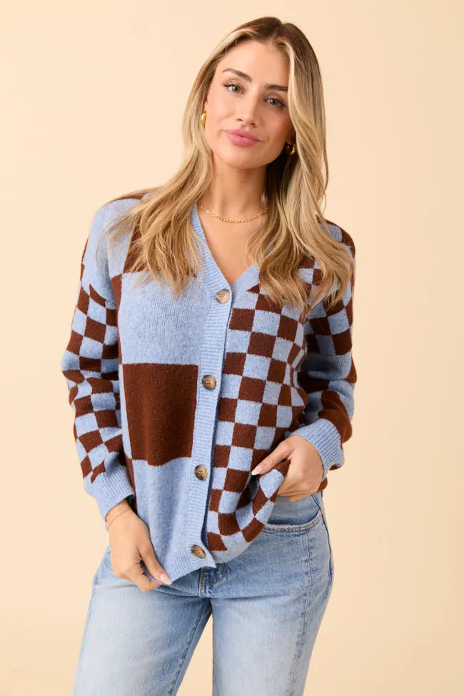 Alyssia Brown And Blue Checkered Cardigan sold by Pink Lily product image thumbnail 4