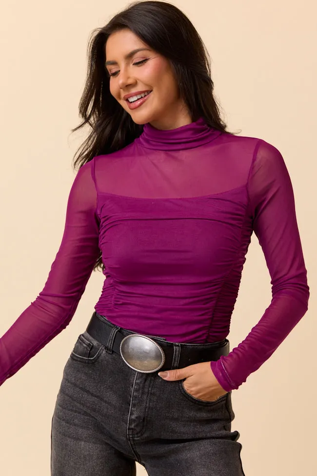 Kimber Maroon Mesh Turtleneck Bodysuit sold by Pink Lily product image thumbnail 3