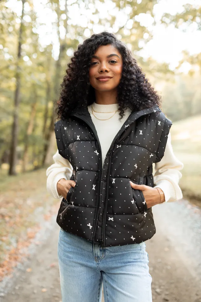 Stella Black Bow Dot Puffer Vest FINAL SALE sold by Pink Lily