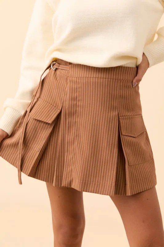 Monty Brown Pleated Mini Skirt sold by Pink Lily