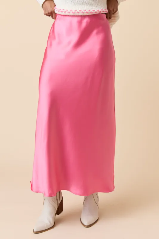 Gwendlyn Pink Satin Maxi Skirt SALE sold by Pink Lily