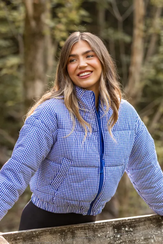Paloma Navy Gingham Zip Up Puffer Jacket sold by Pink Lily