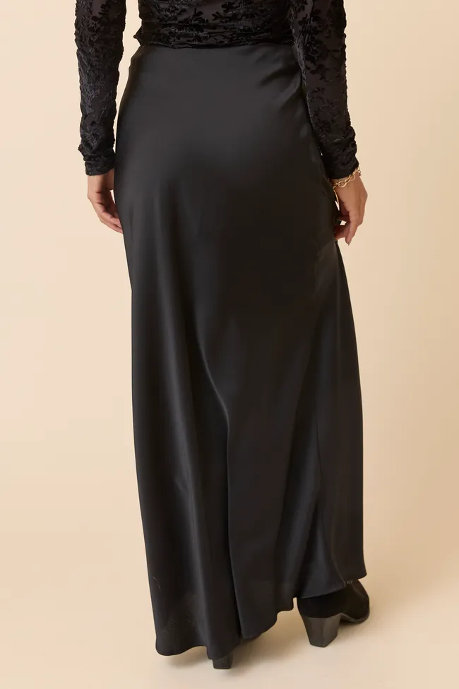Freya Black Satin Maxi Skirt FINAL SALE sold by Pink Lily product image thumbnail 5