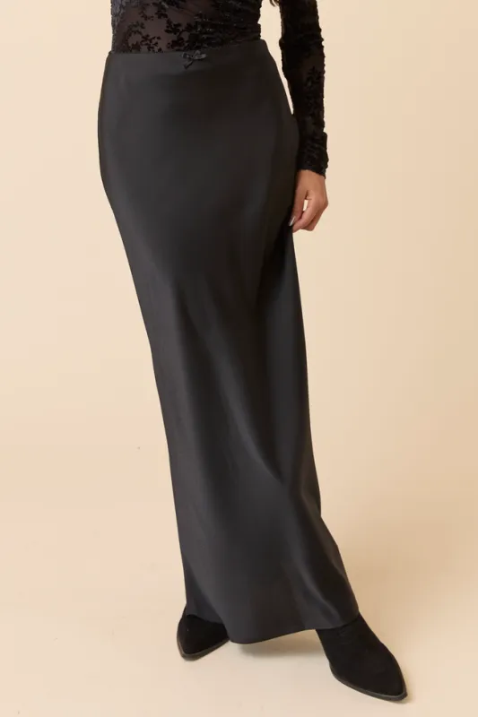 Freya Black Satin Maxi Skirt SALE sold by Pink Lily