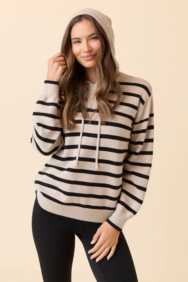 Blanche Taupe And Black Striped Hoodie sold by Pink Lily
