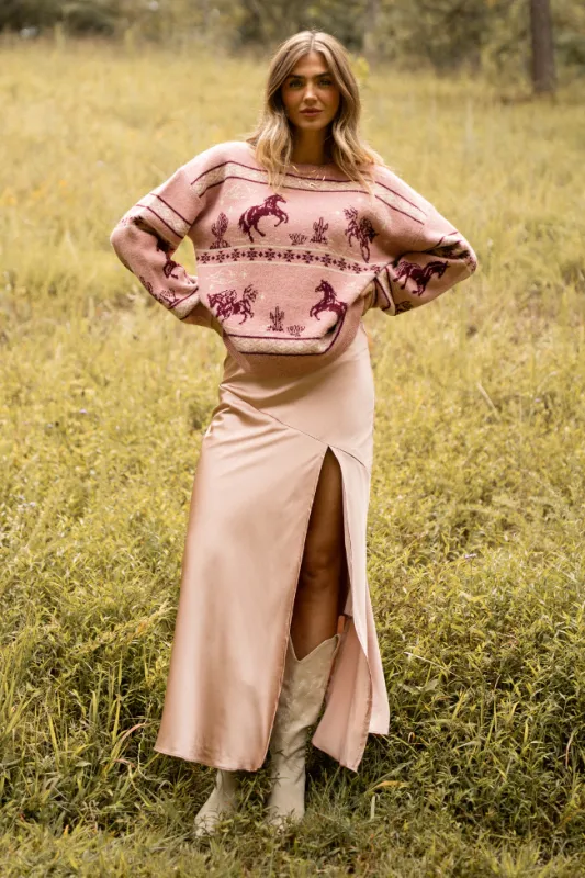 Gigi Blush Side Slit Skirt sold by Pink Lily