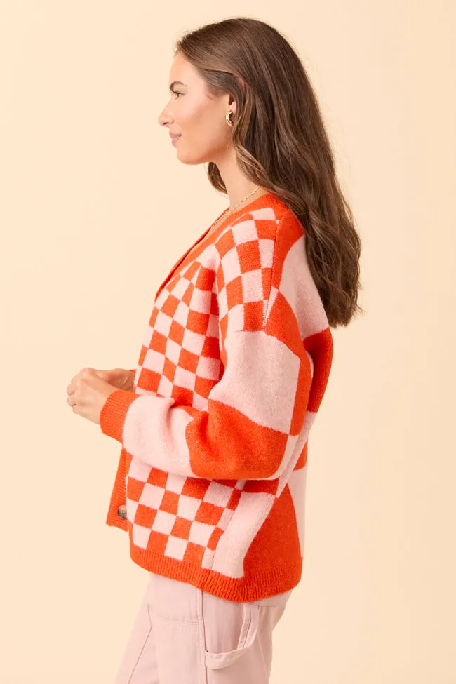Alyssia Coral And Orange Checkered Cardigan SALE sold by Pink Lily product image thumbnail 3