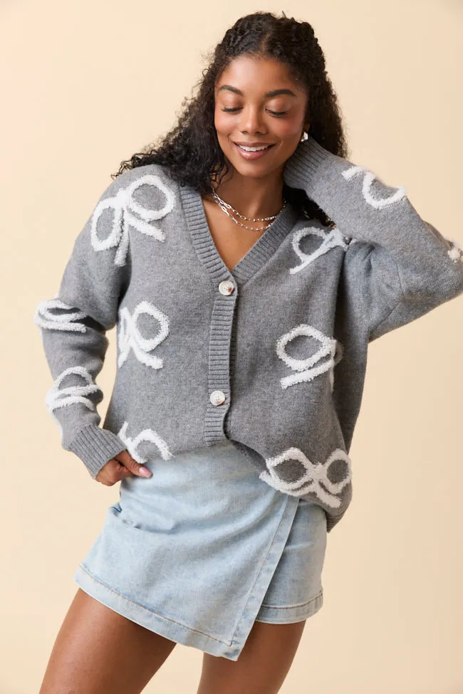 Christen White And Grey Bows Cardigan FINAL SALE sold by Pink Lily
