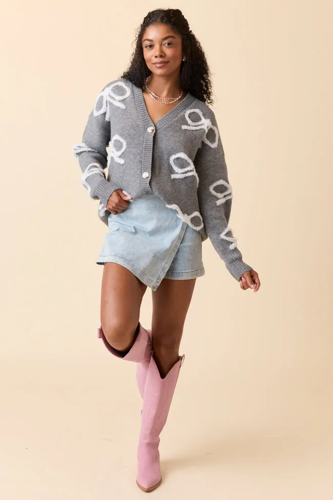 Christen White And Grey Bows Cardigan FINAL SALE sold by Pink Lily product image thumbnail 2