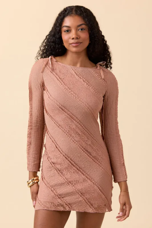 Tamia Rust Lace Mini Dress sold by Pink Lily