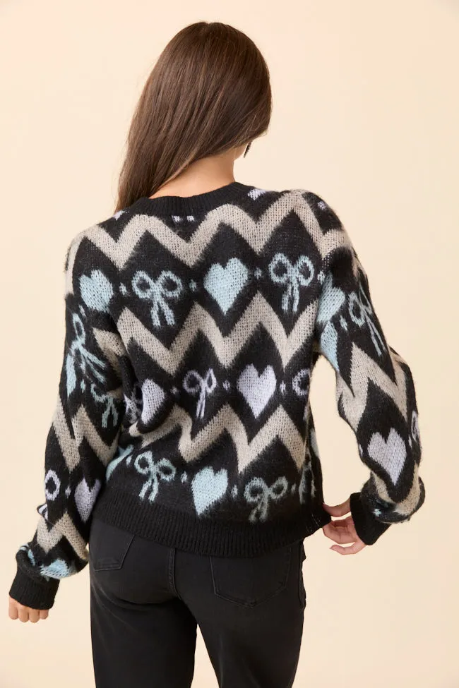 Annie Joy Black Blue Grey Hearts and Bows Sweater FINAL SALE sold by Pink Lily product image thumbnail 5