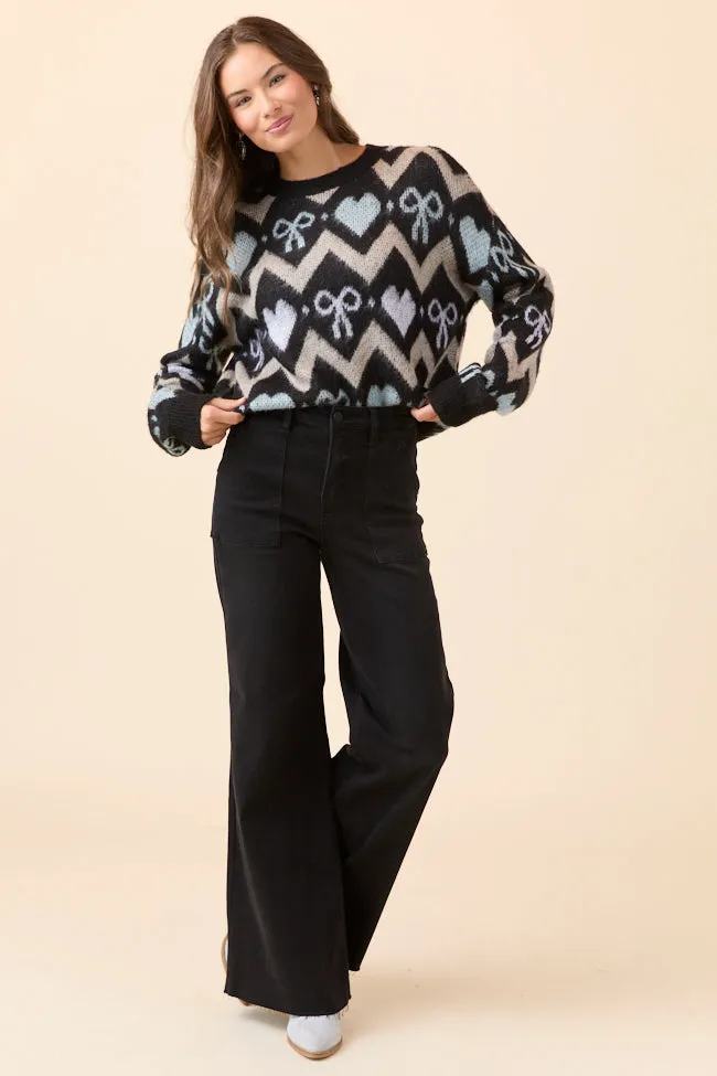 Annie Joy Black Blue Grey Hearts and Bows Sweater FINAL SALE sold by Pink Lily product image thumbnail 2