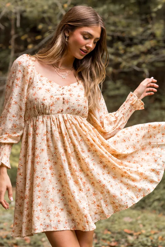 Daniella Neutral Floral Mini Dress SALE sold by Pink Lily