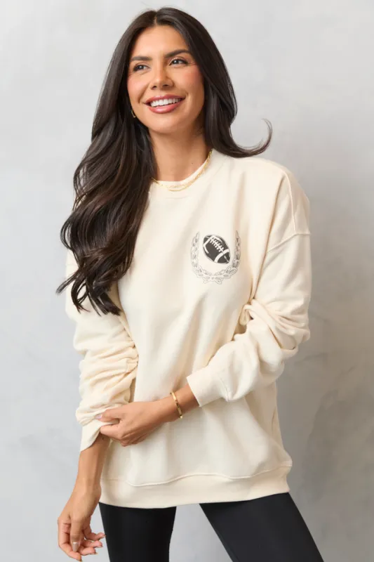 Meet Me In The Bleachers Football Cream Sweatshirt SALE sold by Pink Lily