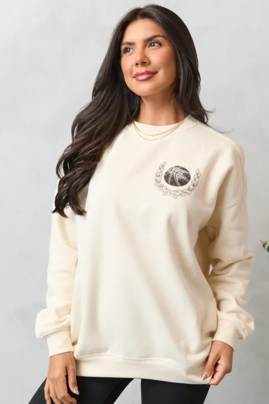 Meet Me In The Bleachers Basketball Cream Sweatshirt sold by Pink Lily
