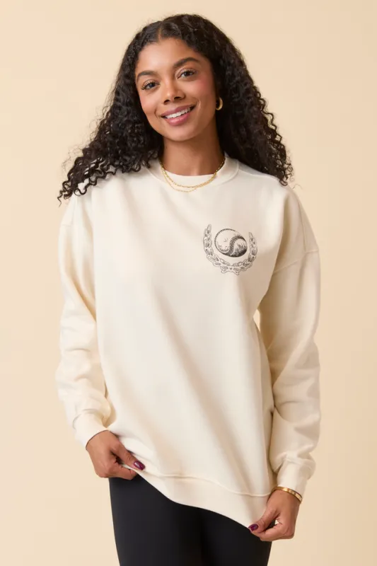 Meet Me In The Bleachers Baseball Cream Sweatshirt made by Pink Lily
