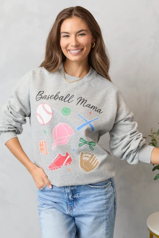 Baseball Mama Icons Light Grey Graphic Sweatshirt sold by Pink Lily