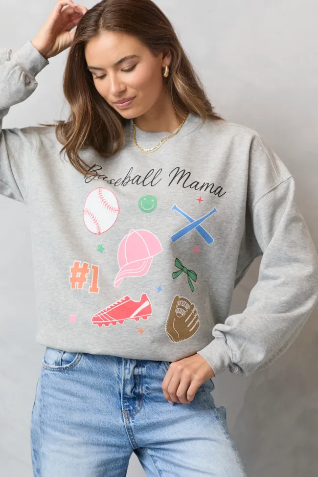 Baseball Mama Icons Light Grey Graphic Sweatshirt sold by Pink Lily product image thumbnail 4