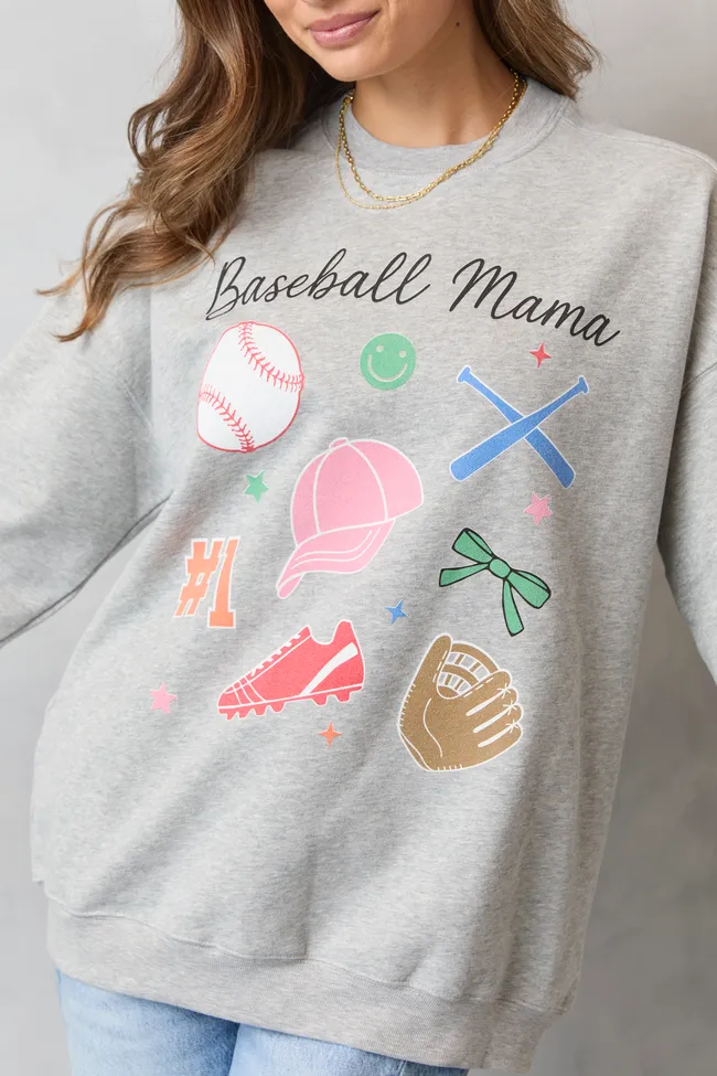 Baseball Mama Icons Light Grey Graphic Sweatshirt sold by Pink Lily product image thumbnail 2