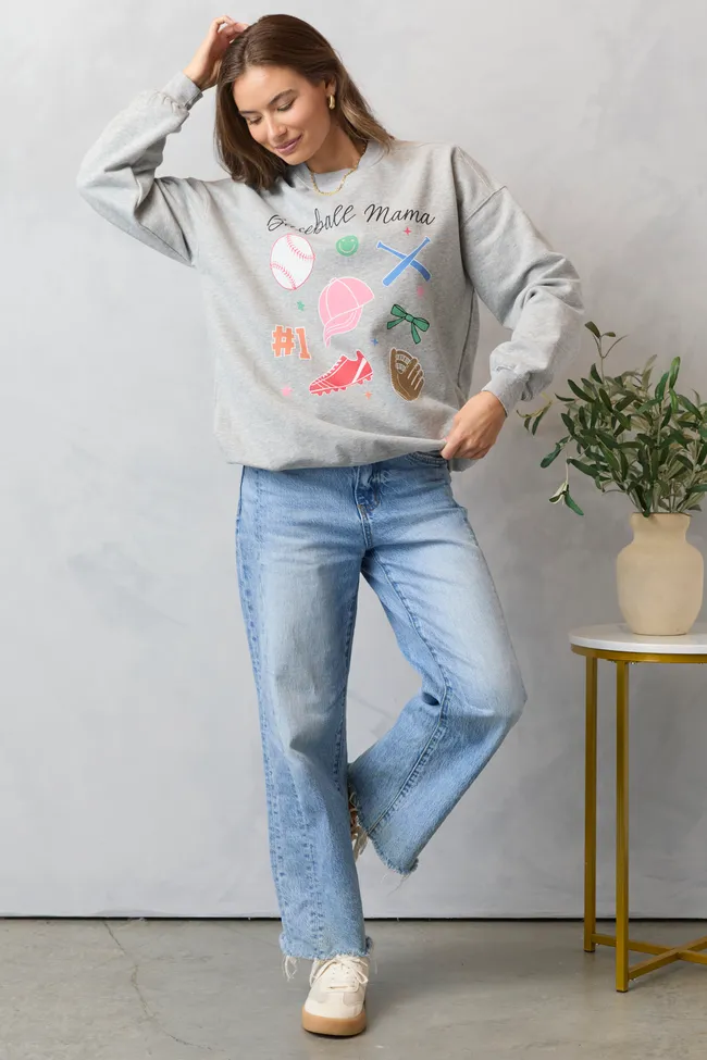 Baseball Mama Icons Light Grey Graphic Sweatshirt sold by Pink Lily product image thumbnail 3
