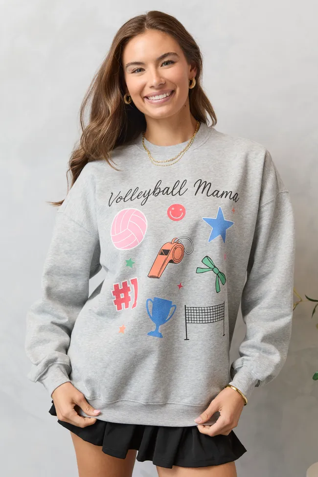 Volleyball Mama Icons Light Grey Graphic Sweatshirt sold by Pink Lily product image thumbnail 4