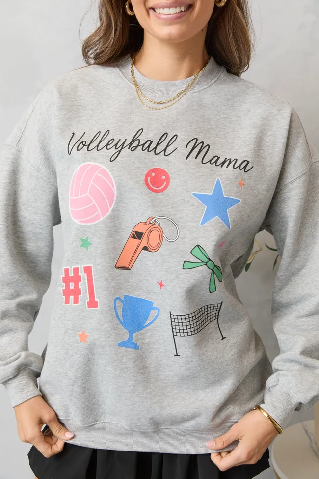 Volleyball Mama Icons Light Grey Graphic Sweatshirt sold by Pink Lily product image thumbnail 2