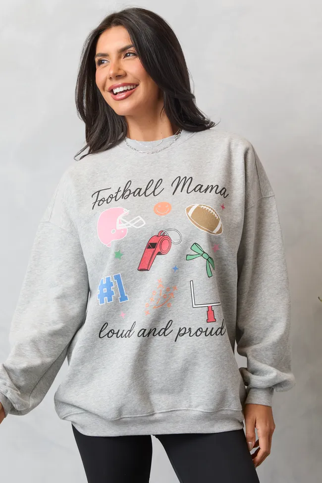 Football Mama Icons Light Grey Graphic Sweatshirt sold by Pink Lily