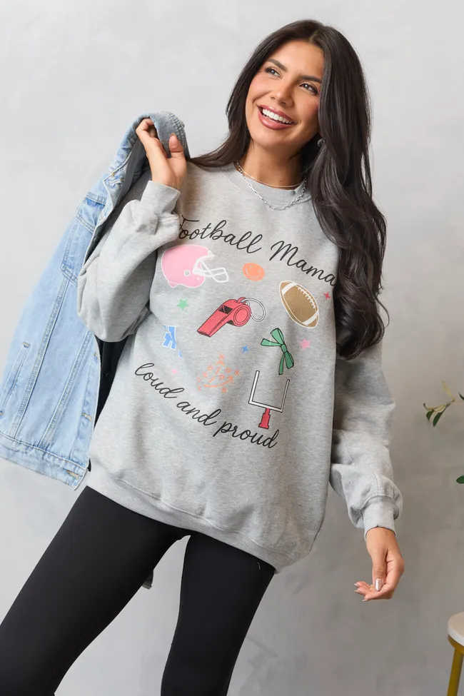 Football Mama Icons Light Grey Graphic Sweatshirt sold by Pink Lily product image thumbnail 2