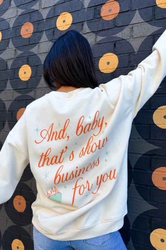 Show Business Cream Graphic Sweatshirt made by Pink Lily