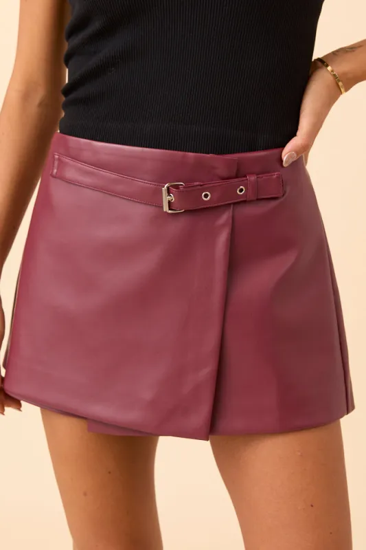 Seraphina Faux Leather Wrap Skort sold by Pink Lily