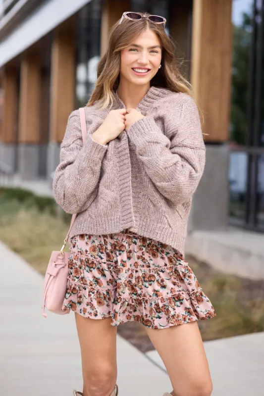 Poppy Brown Cable Knit Cardigan sold by Pink Lily