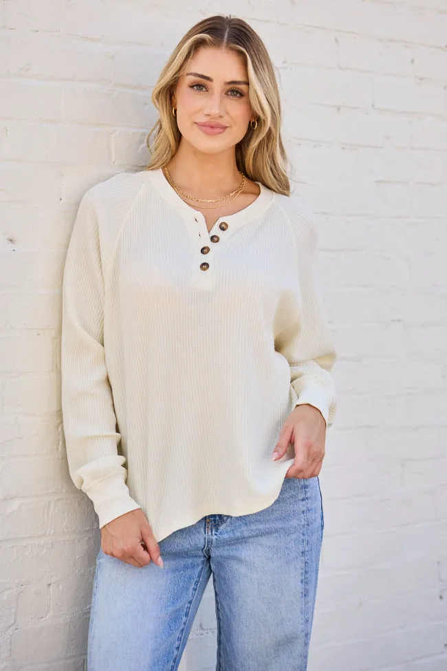 Abbie Long Sleeve Mineral Wash Cream Thermal Henley Top sold by Pink Lily