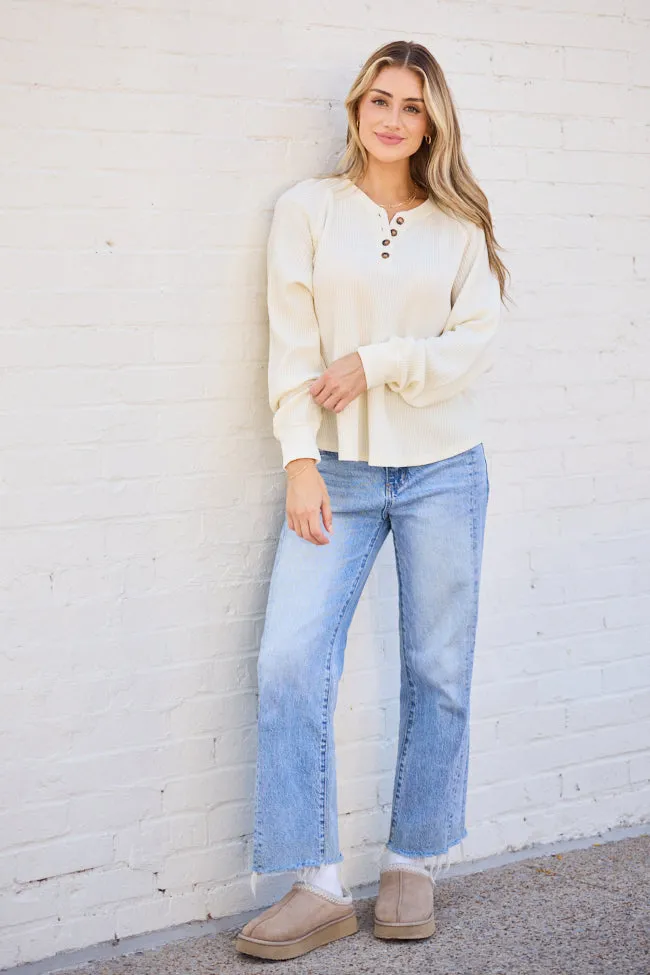 Abbie Long Sleeve Mineral Wash Cream Thermal Henley Top sold by Pink Lily product image thumbnail 2