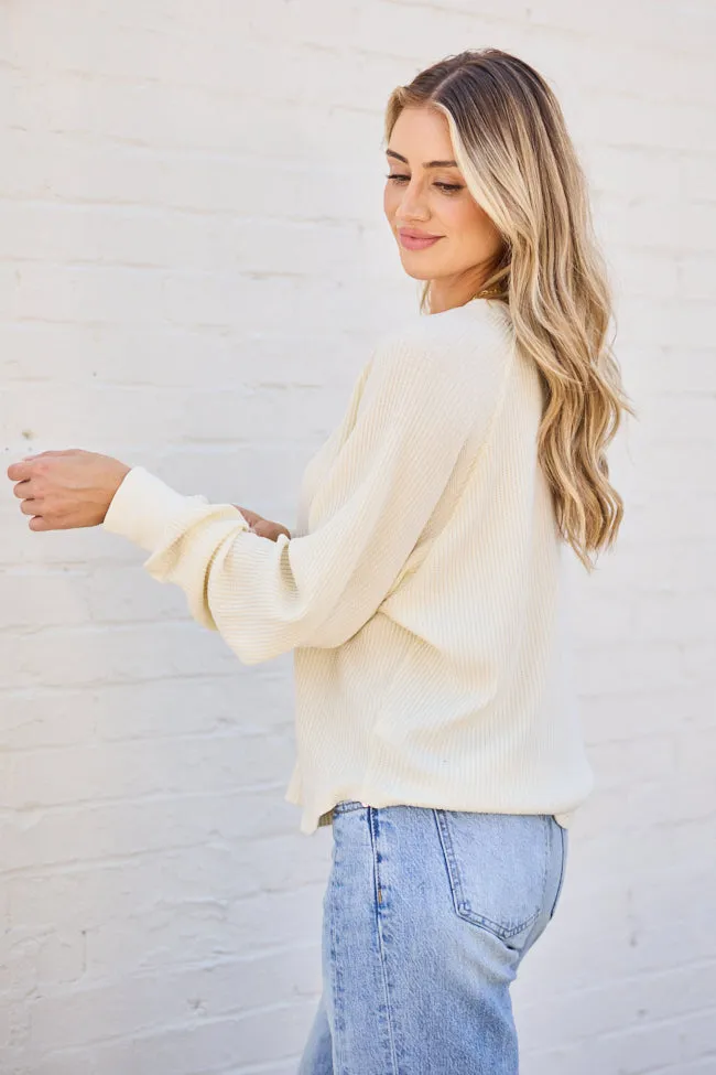Abbie Long Sleeve Mineral Wash Cream Thermal Henley Top sold by Pink Lily product image thumbnail 3