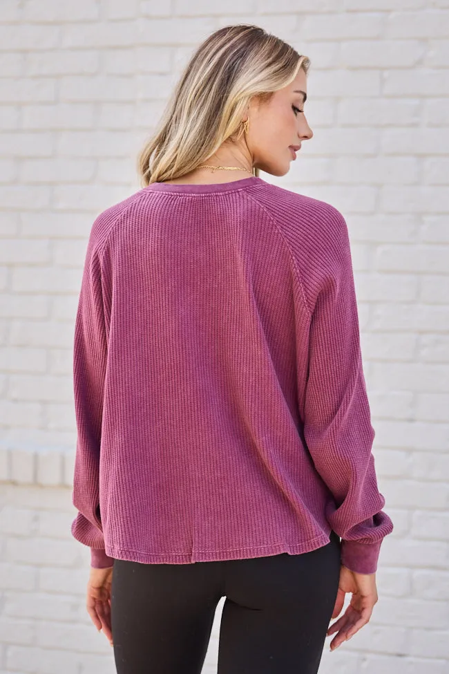 Abbie Long Sleeve Mineral Wash Dark Cherry Thermal Henley Top sold by Pink Lily product image thumbnail 4