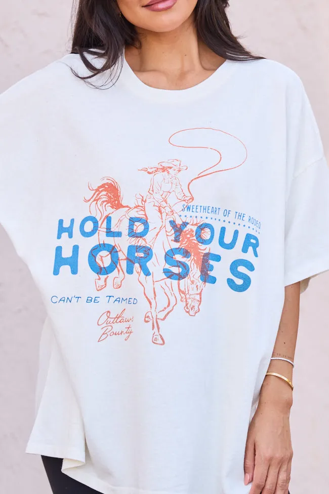 Hold Your Horses Off White Oversized Graphic Tee sold by Pink Lily product image thumbnail 3