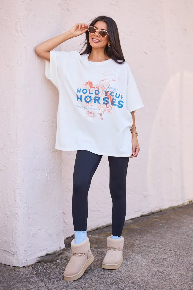 Hold Your Horses Off White Oversized Graphic Tee sold by Pink Lily product image thumbnail 5