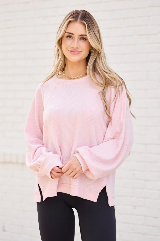 Caroline Pink Brushed Waffle Crewneck Pullover SALE sold by Pink Lily product image thumbnail 3