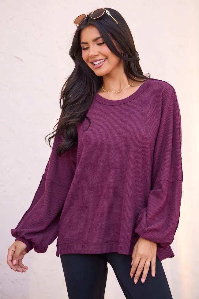 Caroline Dark Cherry Brushed Waffle Crewneck Pullover sold by Pink Lily product image thumbnail 2